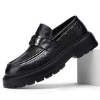 Men's Perforated Leather Slip-On Loafers: Full-Grain Dress-Casual Elegance