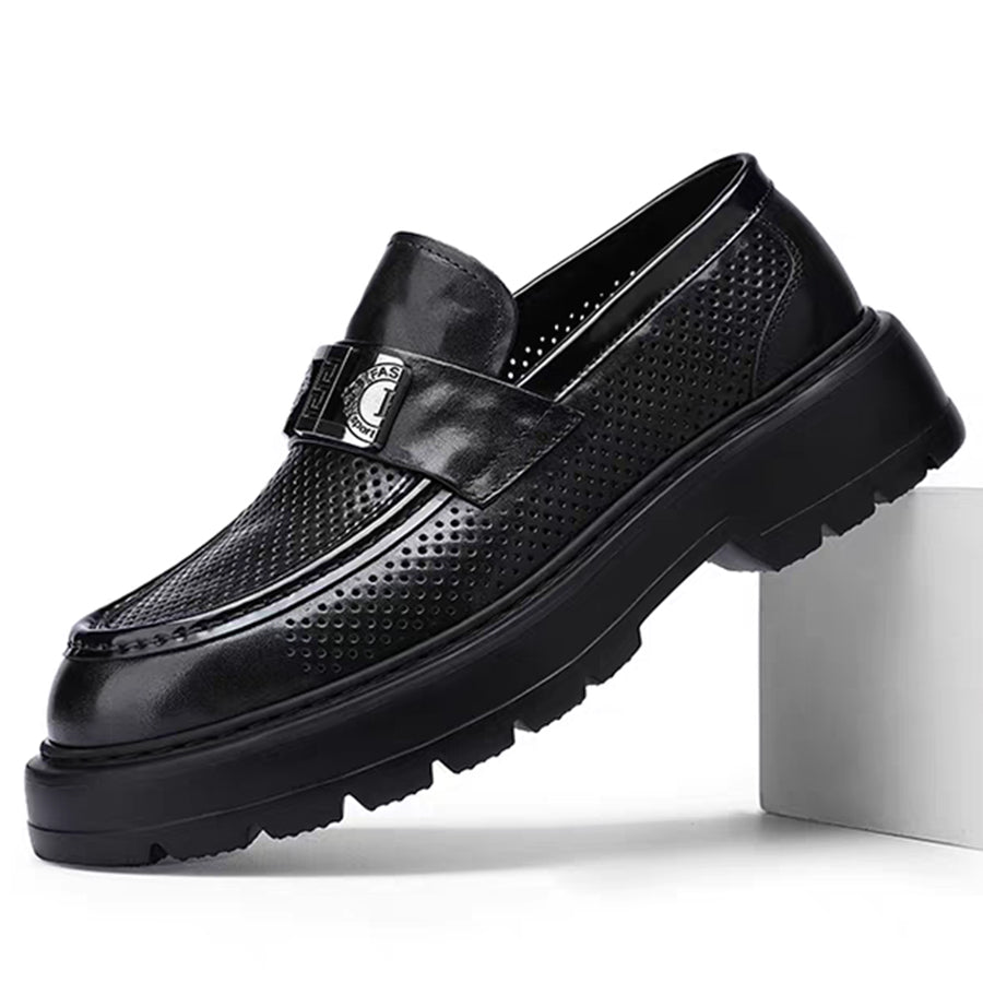Men's Perforated Leather Slip-On Loafers: Full-Grain Dress-Casual Elegance