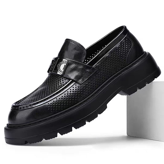 Men's Perforated Leather Slip-On Loafers: Full-Grain Dress-Casual Elegance