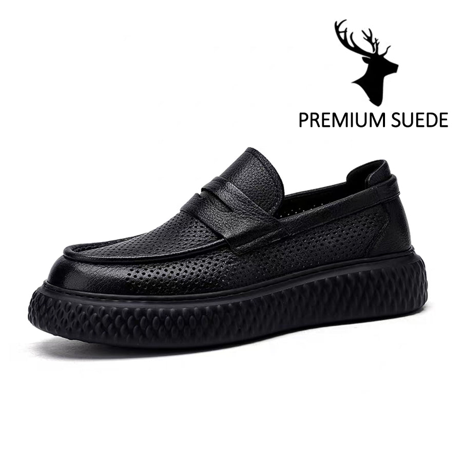Premium Perforated Leather Slip-On Loafers - Business Casual Elegance with All-Day Comfort