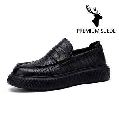 Premium Perforated Leather Slip-On Loafers - Business Casual Elegance with All-Day Comfort