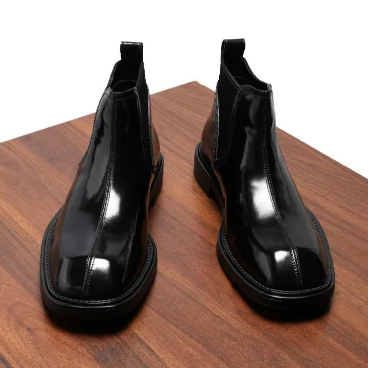 Chelsea Boots aus echtem Leder mit eckiger Zehenpartie für Herren | Lässige High-Top-Schuhe