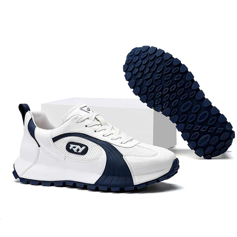 Italy Men's Breathable Casual Sneakers-Genuine Top Grain Leather Soft Soled Running Shoes