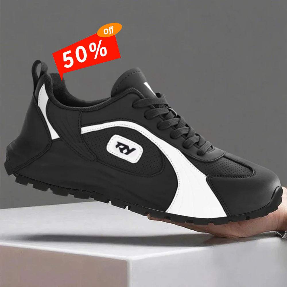 Italy Men's Breathable Casual Sneakers-Genuine Top Grain Leather Soft Soled Running Shoes