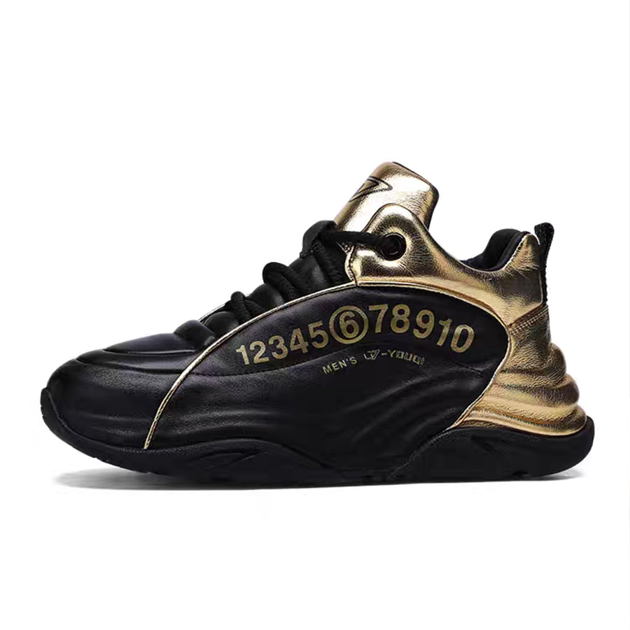 New Genuine Leather Chunky Dad Sneakers for Men - Premium Thick-Soled Casual Sports Shoes with First-Layer Cowhide