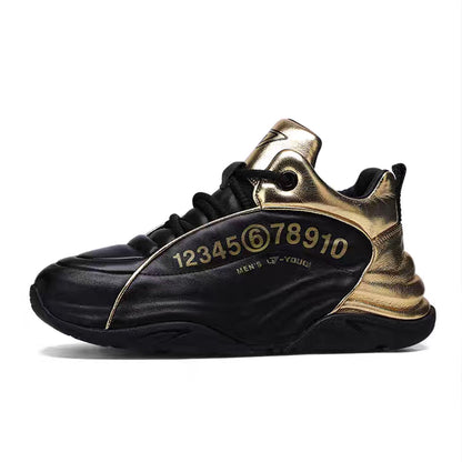 New Genuine Leather Chunky Dad Sneakers for Men - Premium Thick-Soled Casual Sports Shoes with First-Layer Cowhide