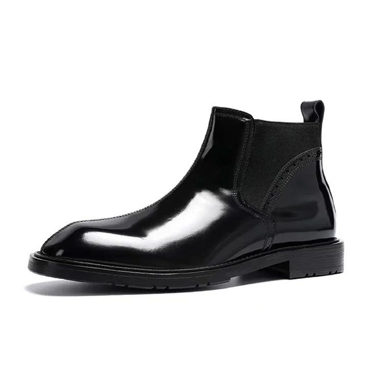 Chelsea Boots aus echtem Leder mit eckiger Zehenpartie für Herren | Lässige High-Top-Schuhe