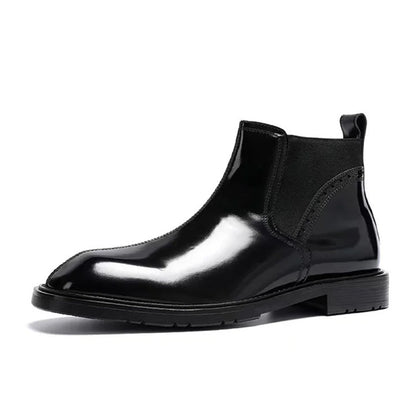 Chelsea Boots aus echtem Leder mit eckiger Zehenpartie für Herren | Lässige High-Top-Schuhe