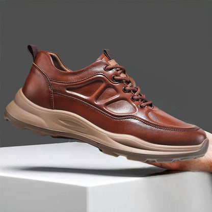 Men's Wide Leather Sneakers – Thick Lifting Sole