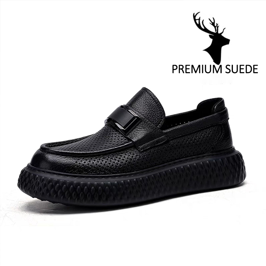 Premium Perforated Leather Slip-On Loafers - Business Casual Elegance with All-Day Comfort