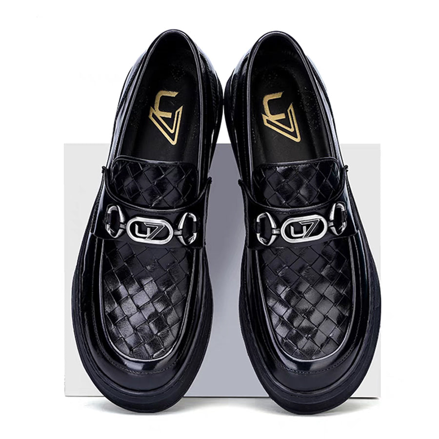 New Genuine Leather Breathable Soft-Sole Casual Dress Shoes for Men - Woven First-Layer Cowhide Loafers