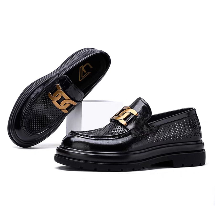New high-end genuine leather perforated business British casual soft sole loafers（Pre-sale）