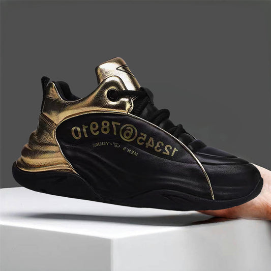 New Genuine Leather Chunky Dad Sneakers for Men - Premium Thick-Soled Casual Sports Shoes with First-Layer Cowhide