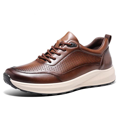 New Men's Genuine Leather Hybrid Office Sneakers - Breathable Perforated Design & Cloud Cushion Midsole for Business Casual & Travel