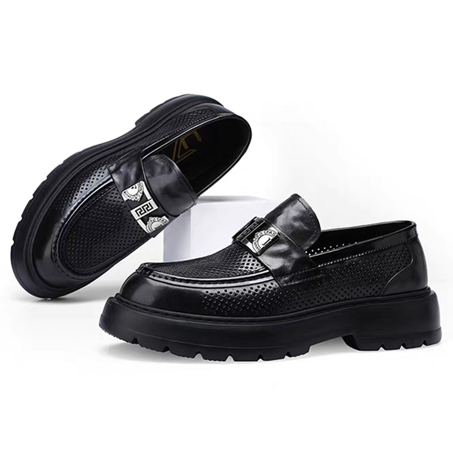 Men's Perforated Leather Slip-On Loafers: Full-Grain Dress-Casual Elegance