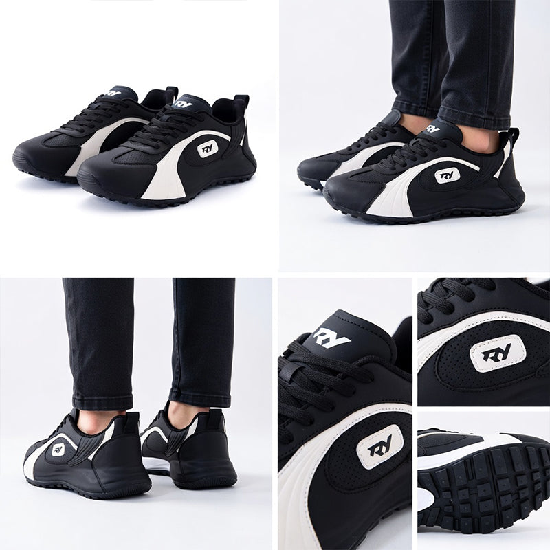 Italy Men's Breathable Casual Sneakers-Genuine Top Grain Leather Soft Soled Running Shoes