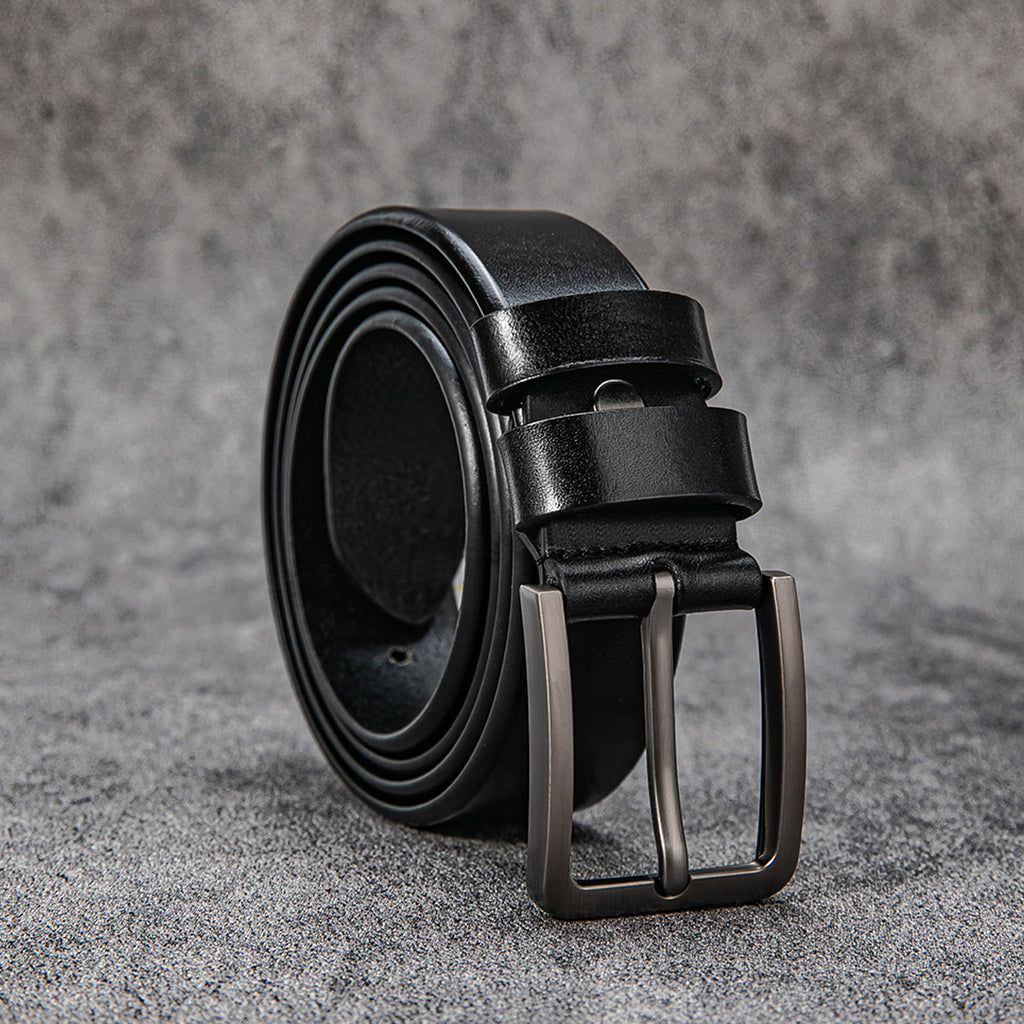 Vintage Top Grain Leather Belt for Men with Pin Buckle - Jeans Belt in Waxed Finish