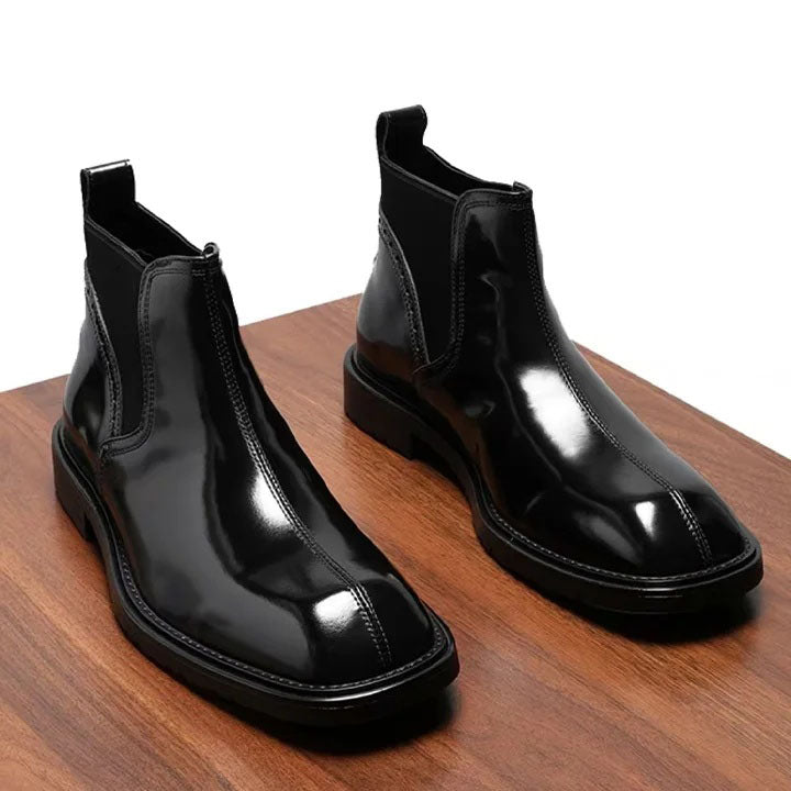 Chelsea Boots aus echtem Leder mit eckiger Zehenpartie für Herren | Lässige High-Top-Schuhe