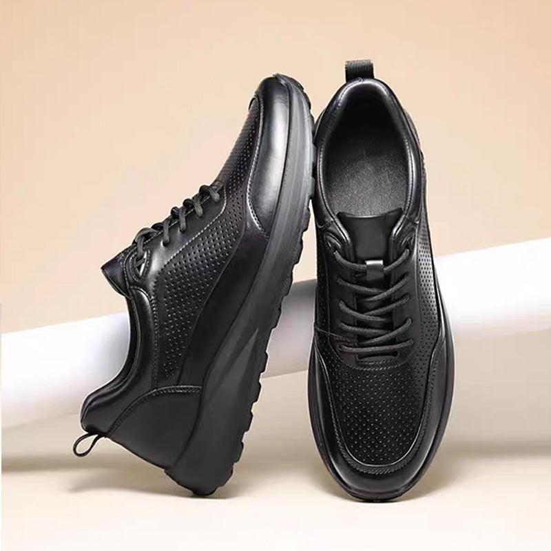 New Men's Genuine Leather Hybrid Office Sneakers - Breathable Perforated Design & Cloud Cushion Midsole for Business Casual & Travel