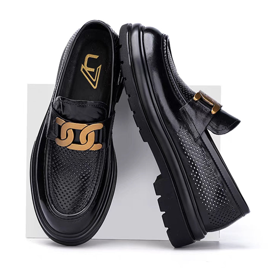 New high-end genuine leather perforated business British casual soft sole loafers（Pre-sale）