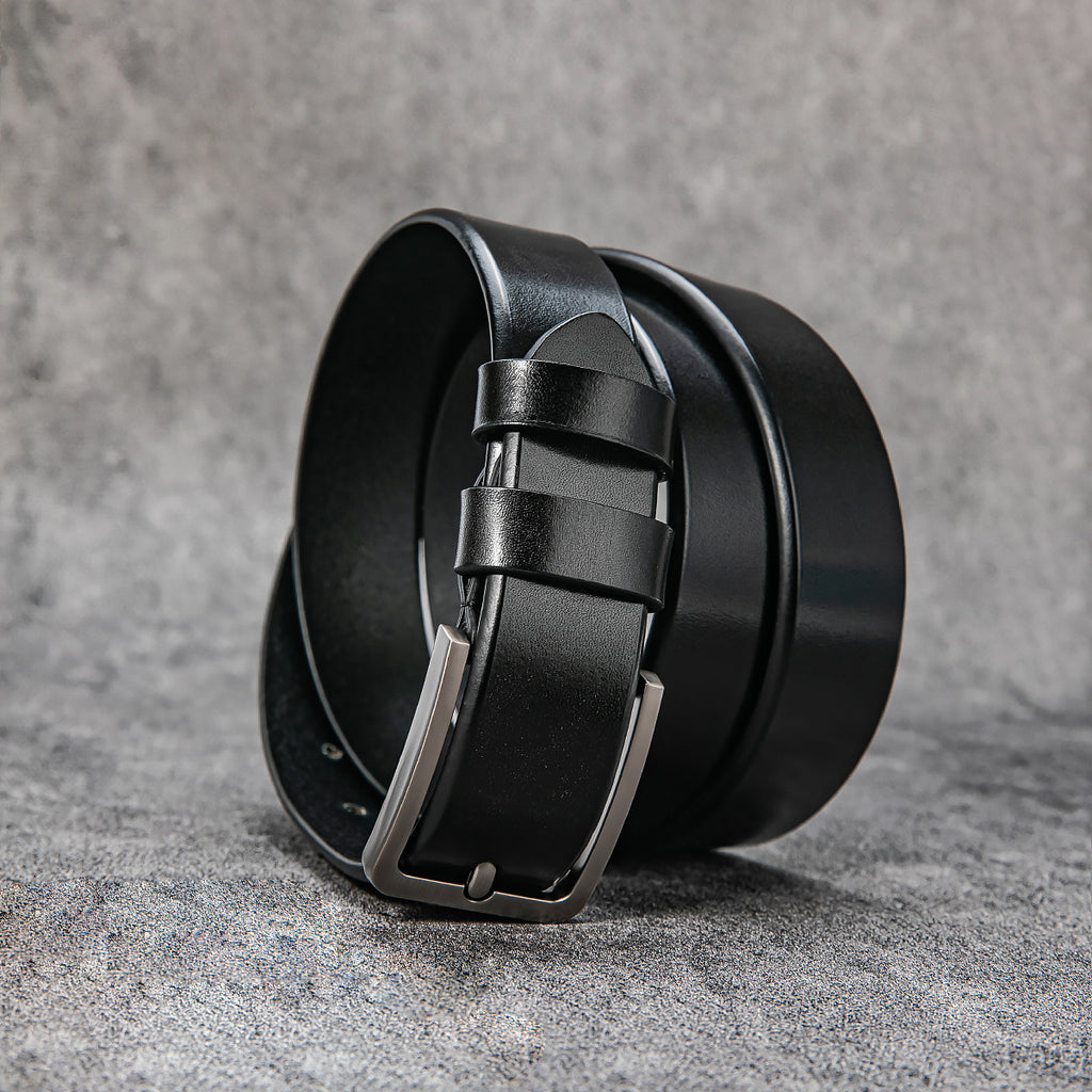 Vintage Top Grain Leather Belt for Men with Pin Buckle - Jeans Belt in Waxed Finish