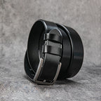Vintage Top Grain Leather Belt for Men with Pin Buckle - Jeans Belt in Waxed Finish