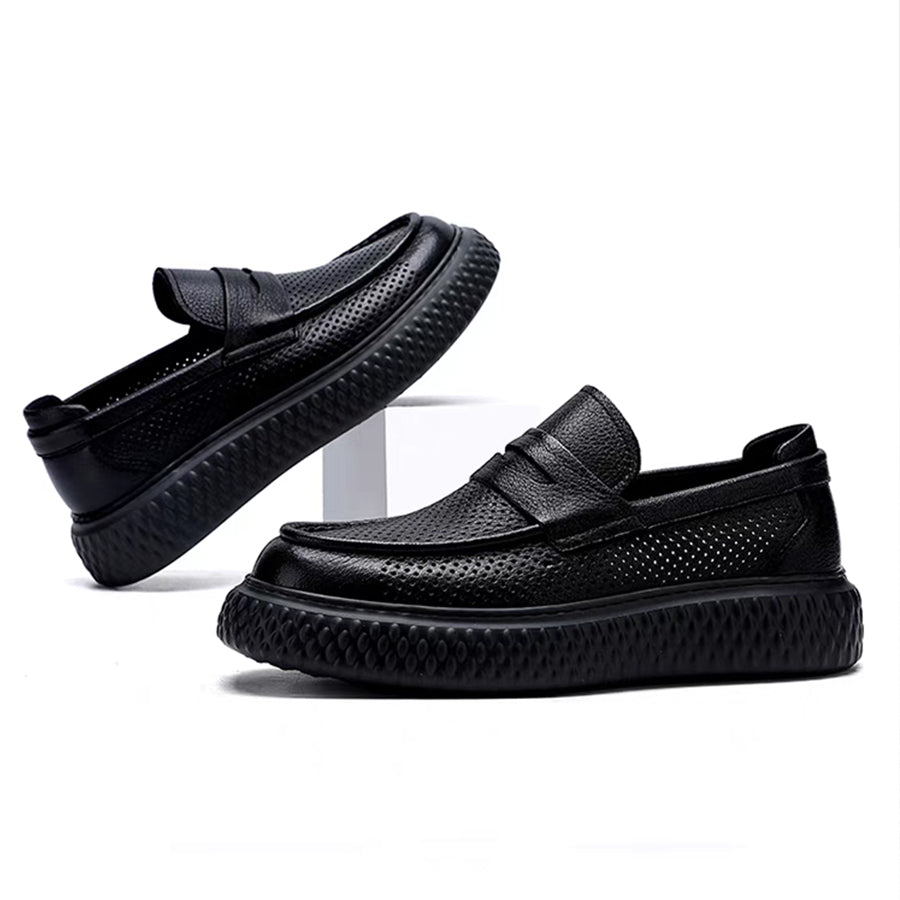 Premium Perforated Leather Slip-On Loafers - Business Casual Elegance with All-Day Comfort