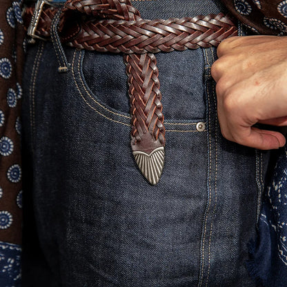 Unisex Fashion Vintage Braided Cowhide Leather Belt