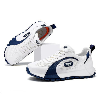 Italy Men's Breathable Casual Sneakers-Genuine Top Grain Leather Soft Soled Running Shoes