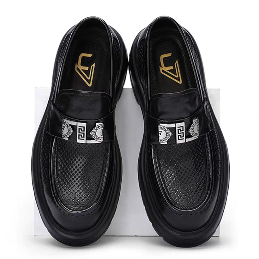 Men's Perforated Leather Slip-On Loafers: Full-Grain Dress-Casual Elegance