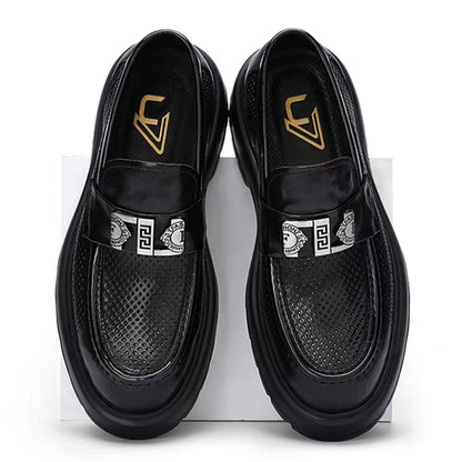 Men's Perforated Leather Slip-On Loafers: Full-Grain Dress-Casual Elegance