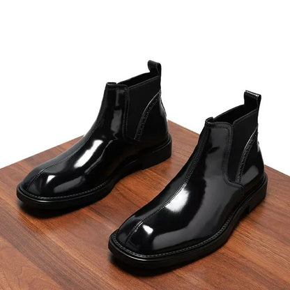 Chelsea Boots aus echtem Leder mit eckiger Zehenpartie für Herren | Lässige High-Top-Schuhe