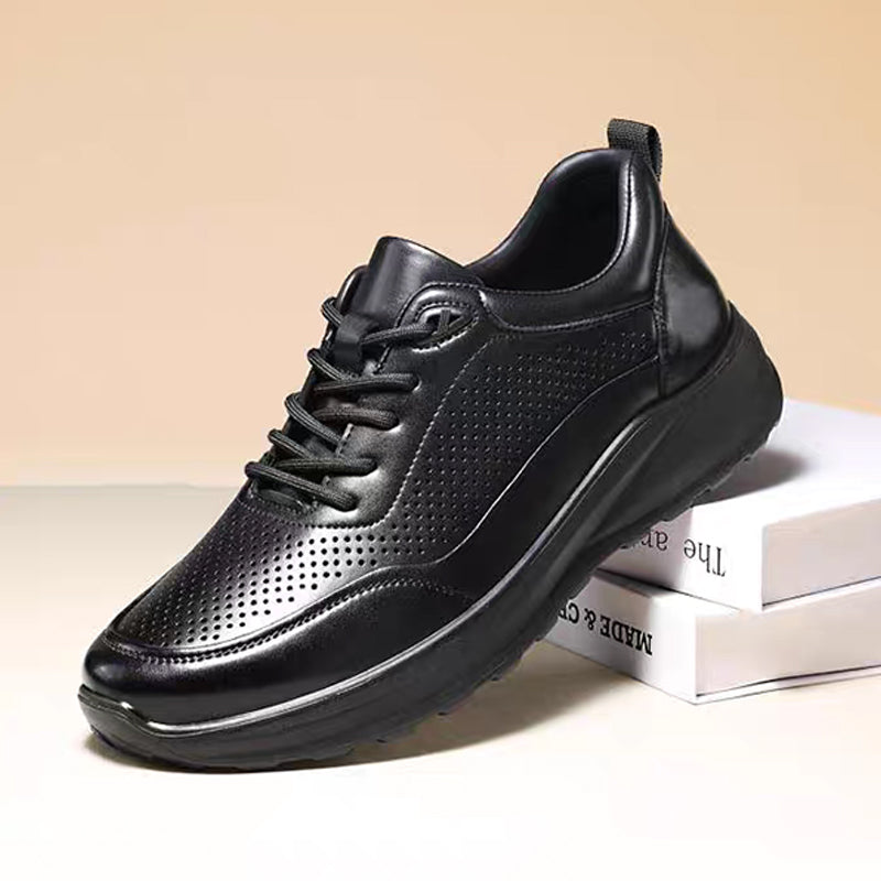 New Men's Genuine Leather Hybrid Office Sneakers - Breathable Perforated Design & Cloud Cushion Midsole for Business Casual & Travel