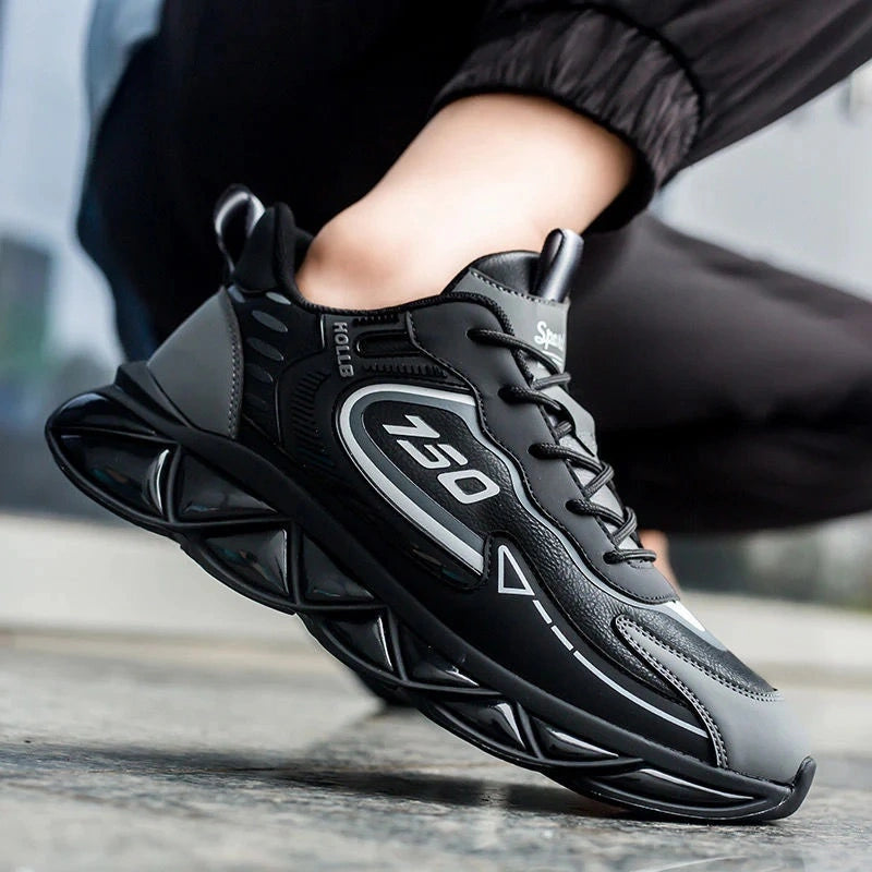 Italy Men's Breathable Casual Sneakers-Genuine Top Grain Leather Soft Soled Running Shoes