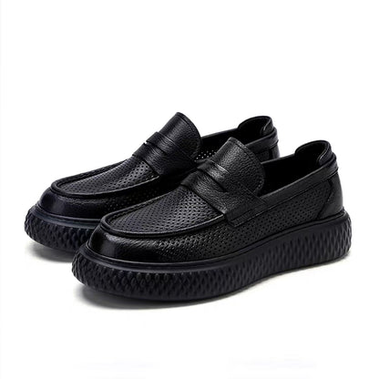 Premium Perforated Leather Slip-On Loafers - Business Casual Elegance with All-Day Comfort