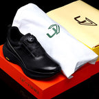 New thick-soled black leather rotating button running shoes