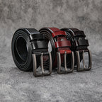 Vintage Top Grain Leather Belt for Men with Pin Buckle - Jeans Belt in Waxed Finish