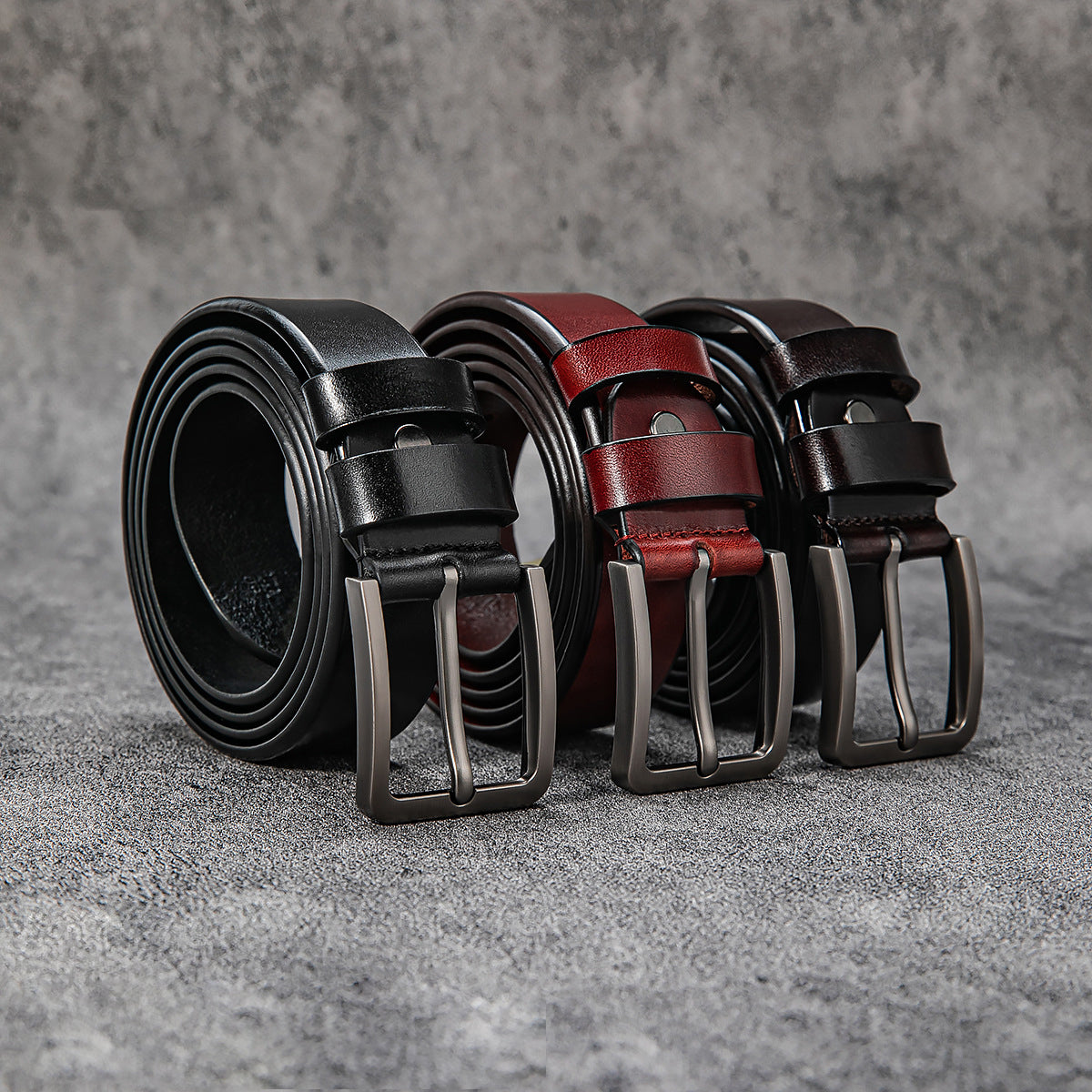 Vintage Top Grain Leather Belt for Men with Pin Buckle - Jeans Belt in Waxed Finish