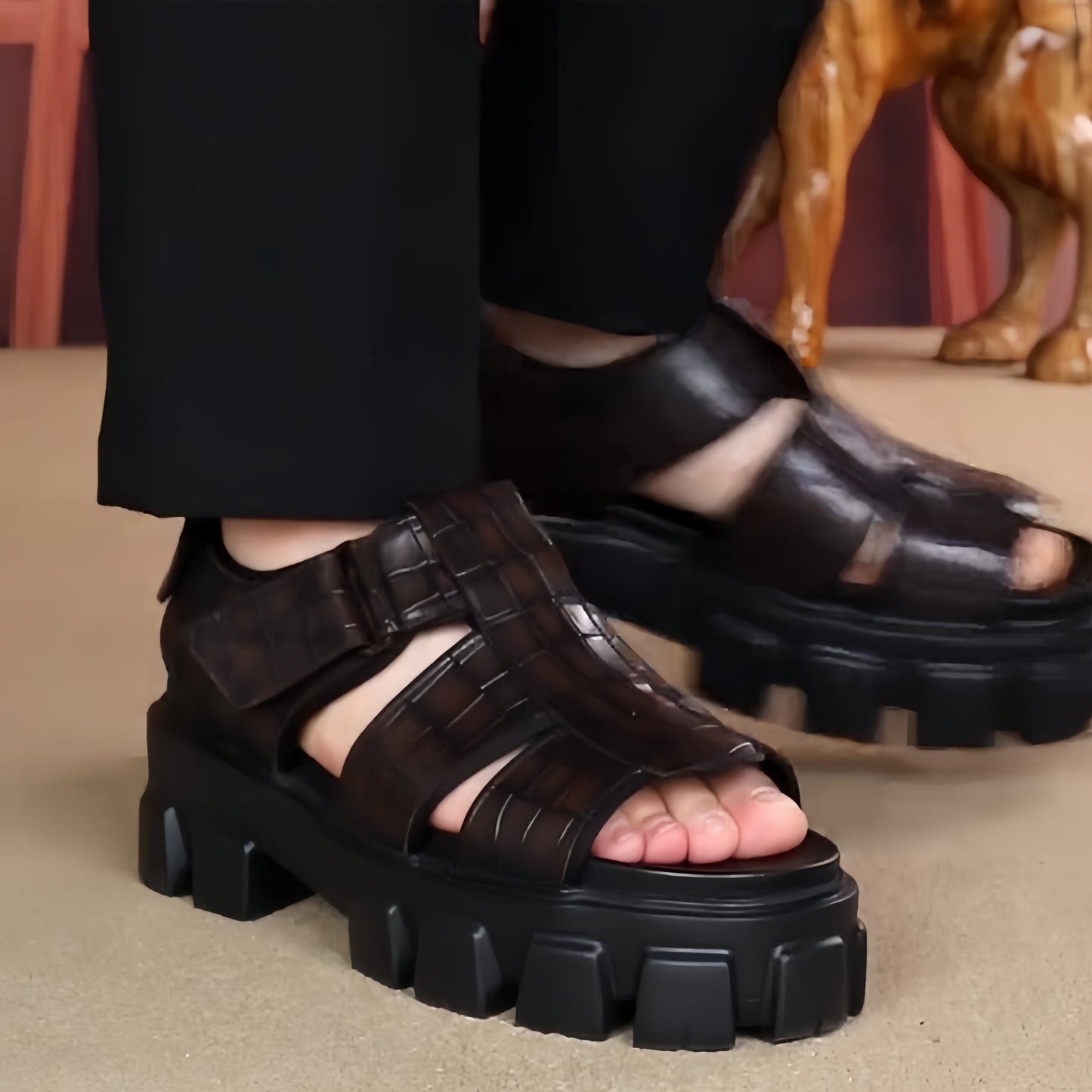Leather Platform Slides – Trendy Height-Boost Sandals