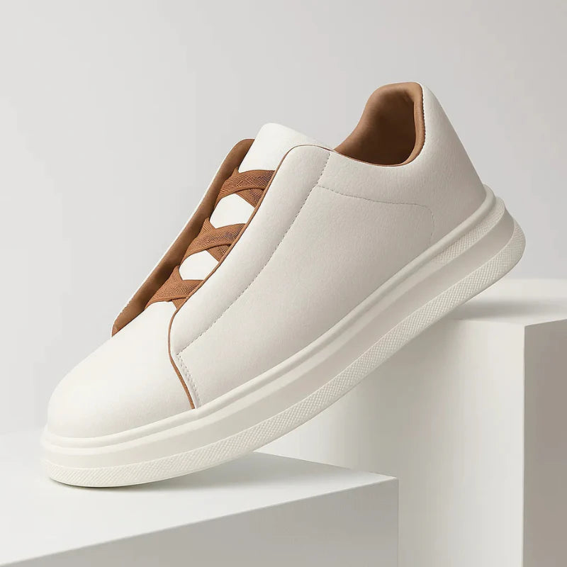 Men‘s Retro Low-Top White Leather Sneakers - Breathable & Soft Sole