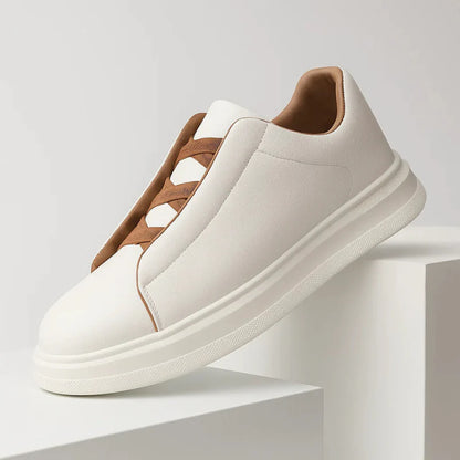 Men‘s Retro Low-Top White Leather Sneakers - Breathable & Soft Sole
