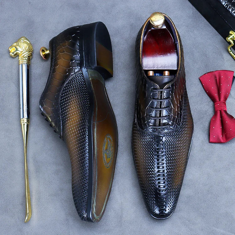 Polierte Retro-Oxfords für Herren mit Schlangenmuster 