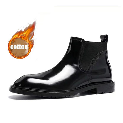 Chelsea Boots aus echtem Leder mit eckiger Zehenpartie für Herren | Lässige High-Top-Schuhe