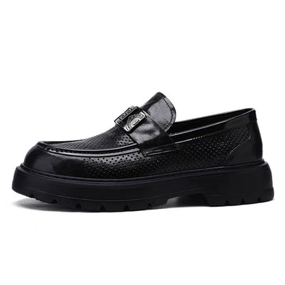 Men's Perforated Leather Slip-On Loafers: Full-Grain Dress-Casual Elegance