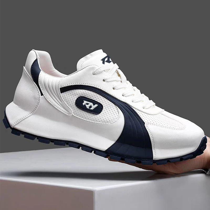 Italy Men's Breathable Casual Sneakers-Genuine Top Grain Leather Soft Soled Running Shoes