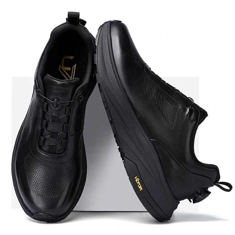 New thick-soled black leather rotating button running shoes