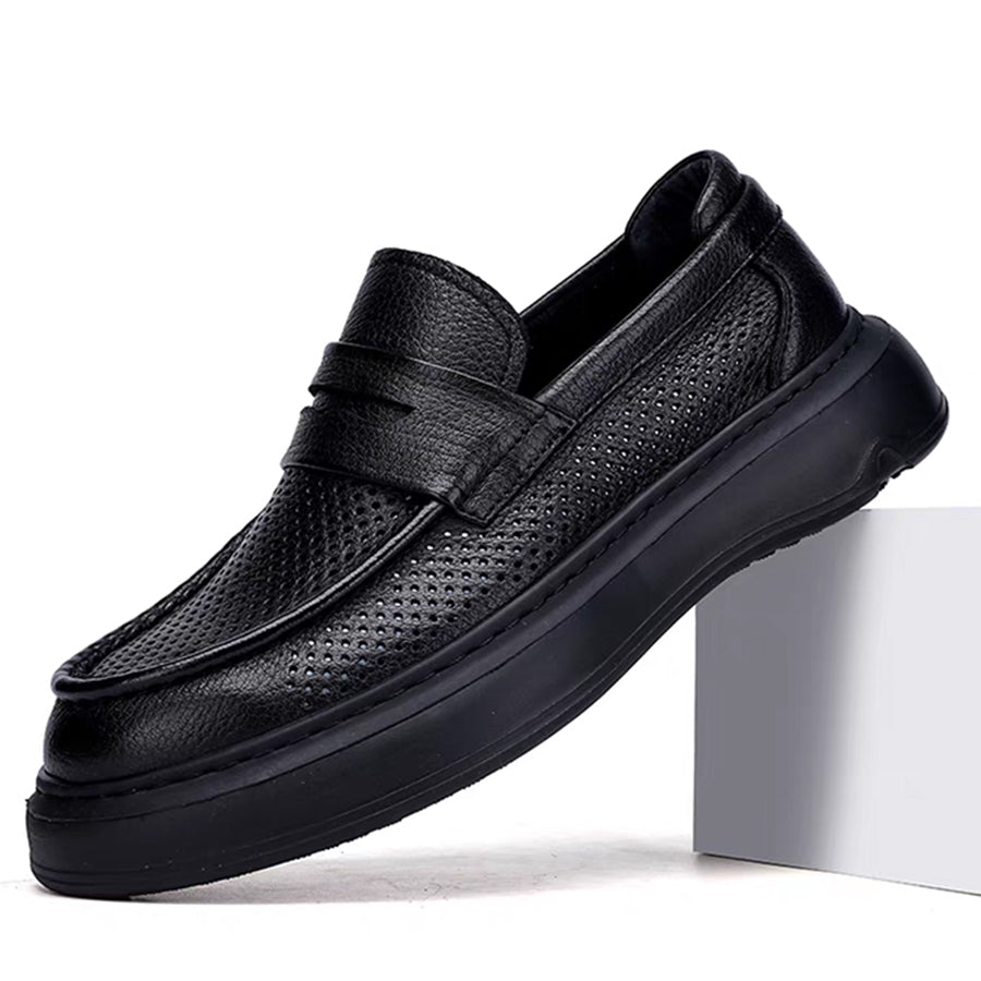 Premium Perforated Leather Slip-On Loafers - Business Casual Elegance with All-Day Comfort