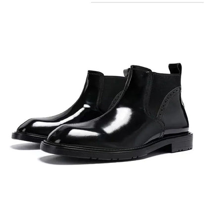 Chelsea Boots aus echtem Leder mit eckiger Zehenpartie für Herren | Lässige High-Top-Schuhe