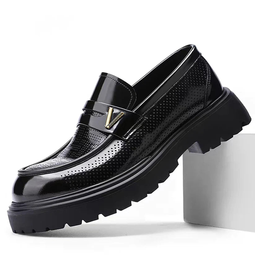 New high-end genuine leather perforated business British casual soft sole loafers（Pre-sale）