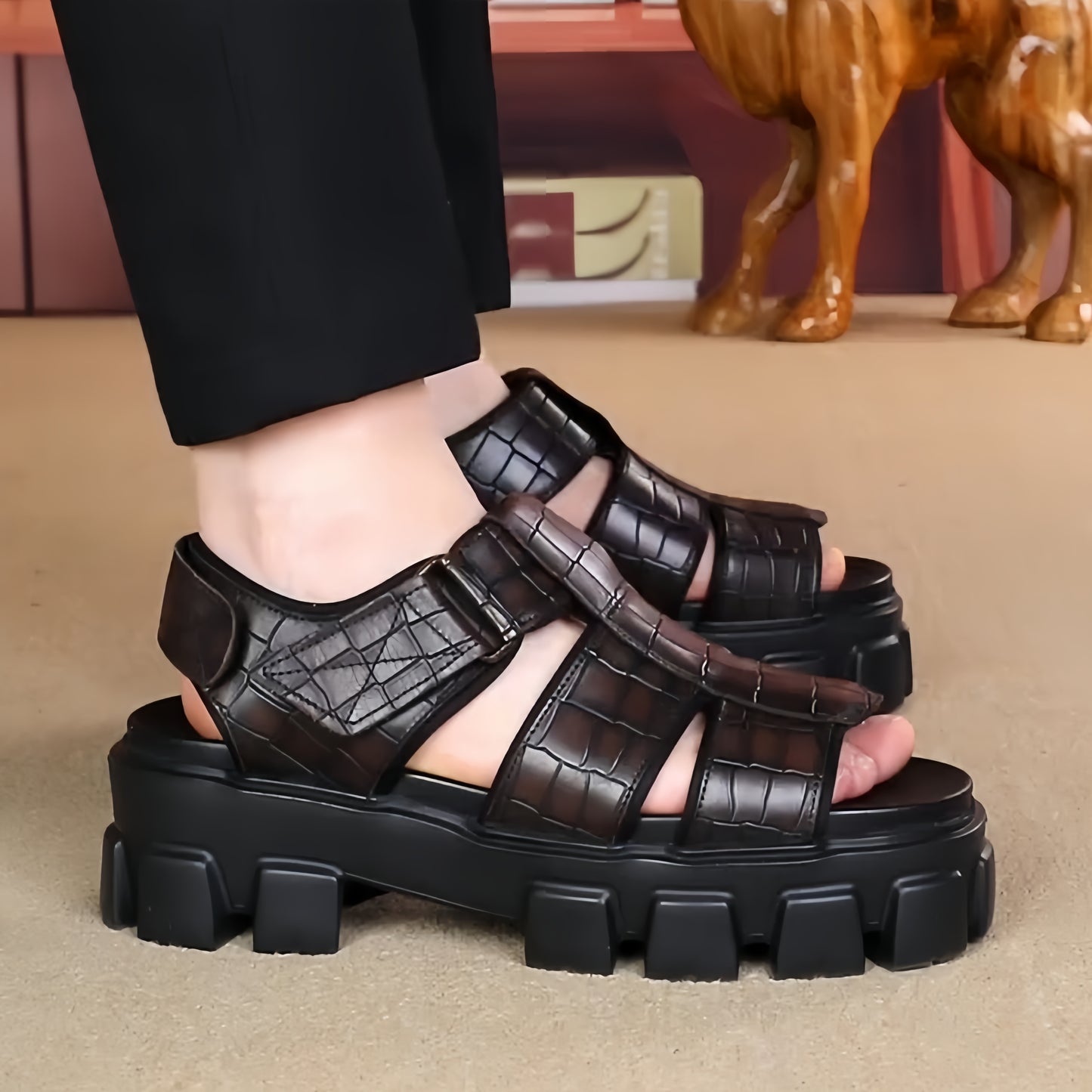 Leather Platform Slides – Trendy Height-Boost Sandals